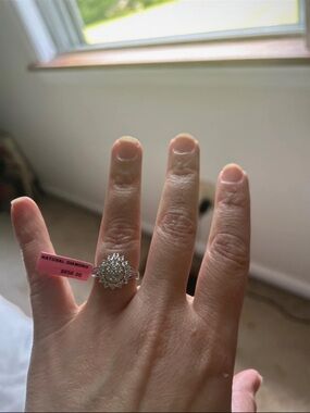 Silver Tone White Diamond Halo Ring - Unbranded